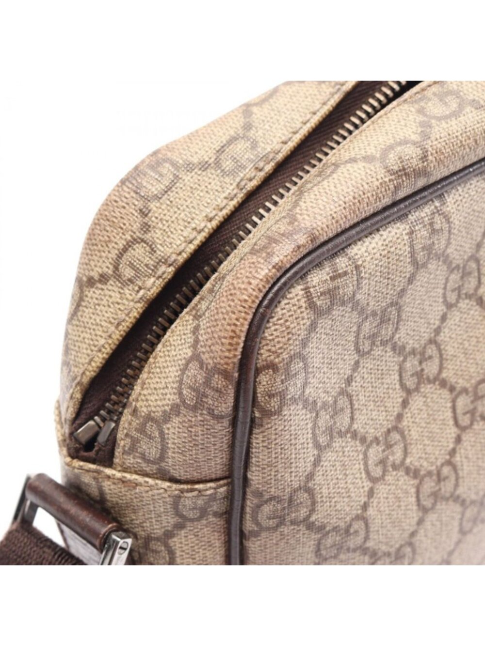 Gucci Shoulder Bag GG Plus Beige Brown Co Ting Canvas Leather Split - Picture 9 of 15